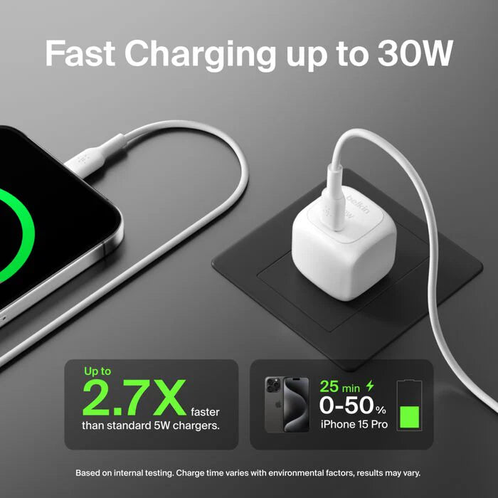Belkin BoostCharge Compact USB-C Wall Charger 30W + Cable