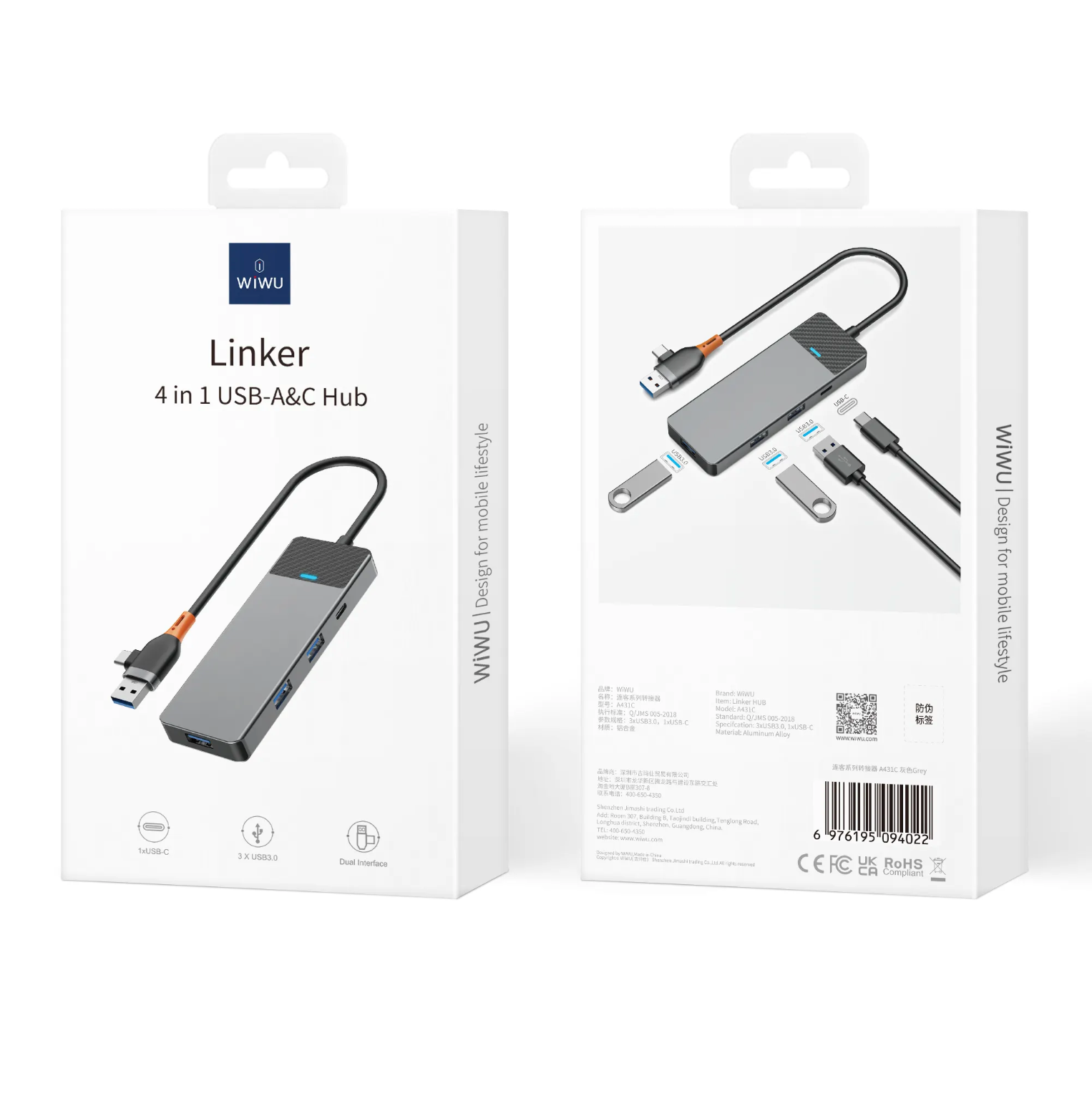 WiWU Universal USB HUB 4 Ports Type C hub