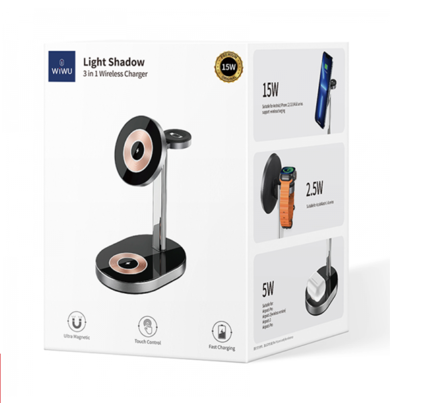 WIWU LIGHT SHADOW 3 IN 1 WIRELESS CHARGER - BLACK