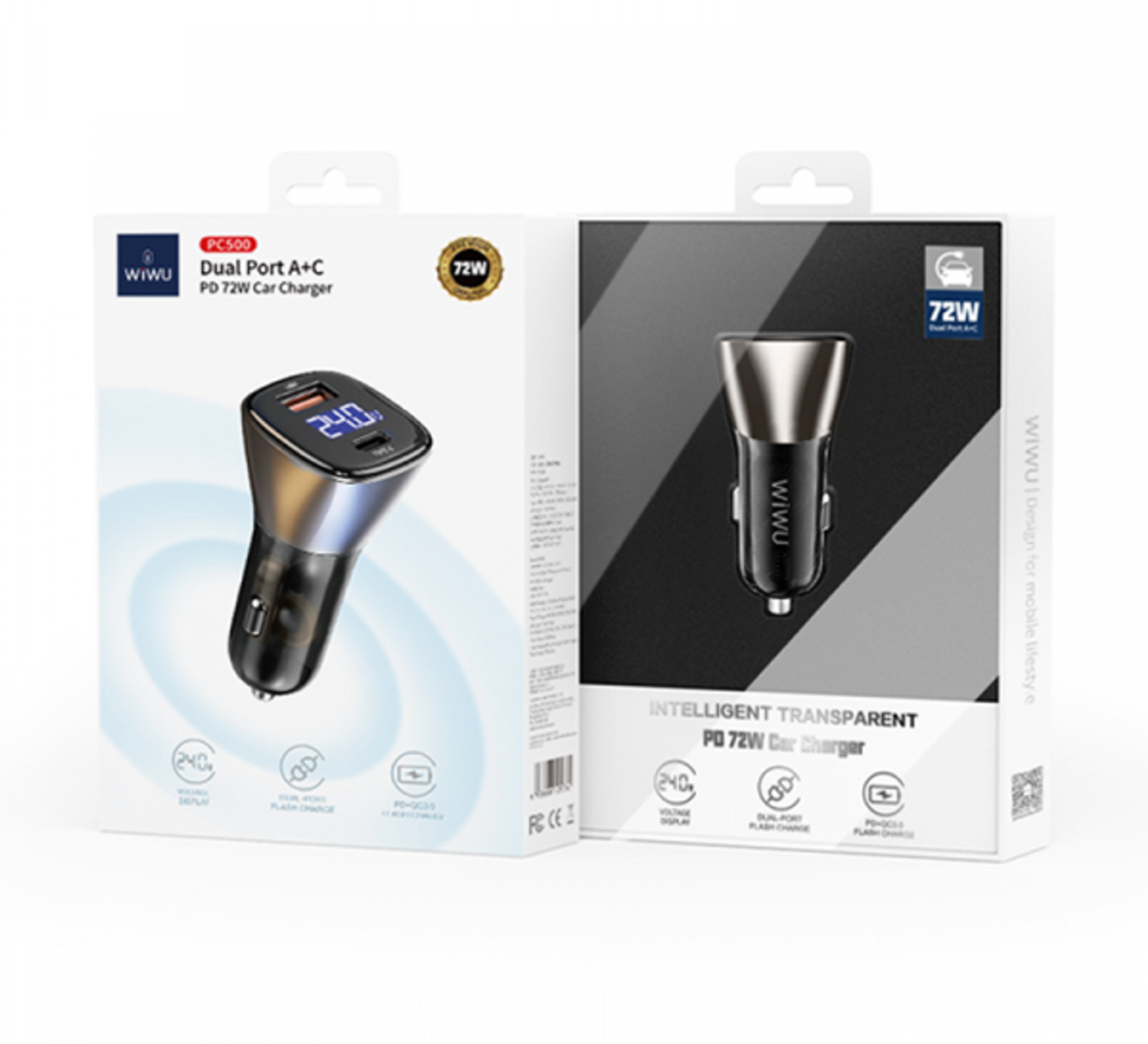 PC500 Dual Port USB+Type C PD 72W Car Charger