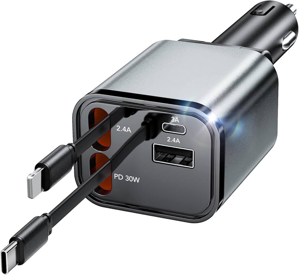 Cargador de auto Con multiples puertos y cables
